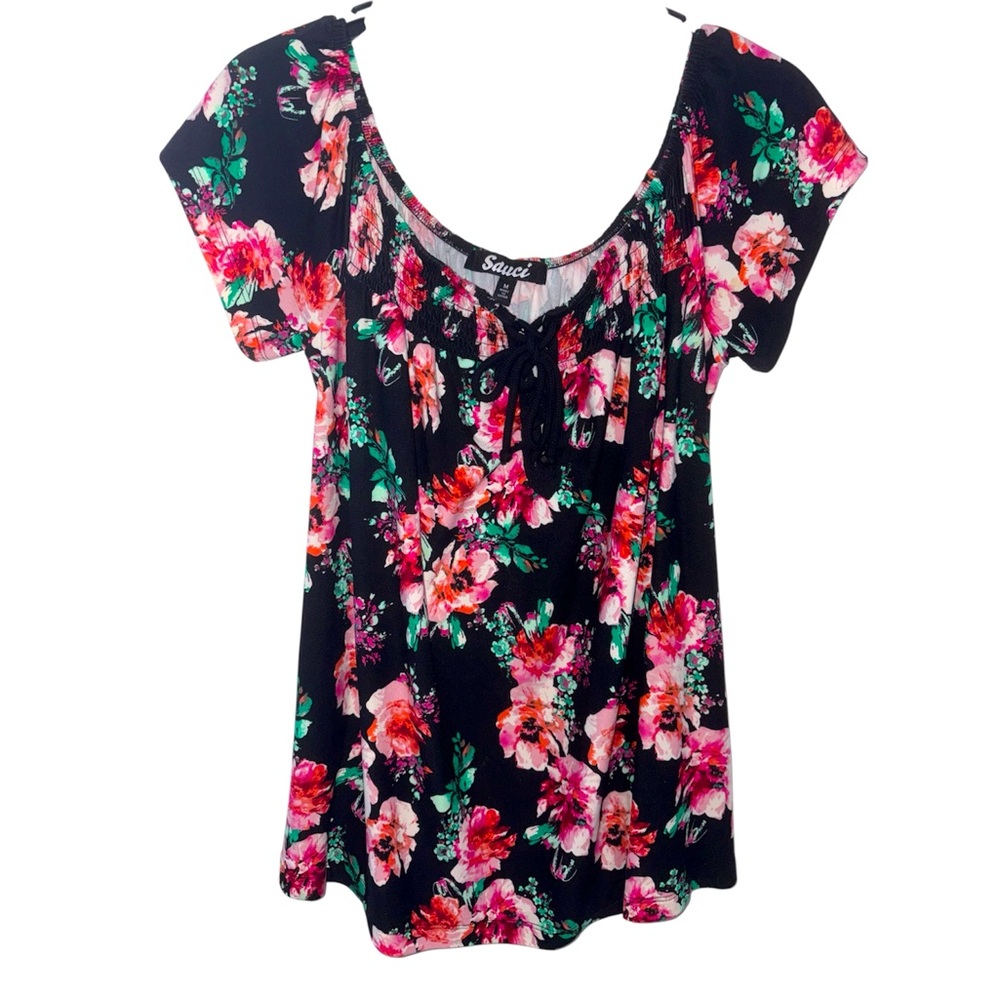 Sauci Multi-Color Floral Black Off The‎ Shoulder Blouse Women’s Size Medium